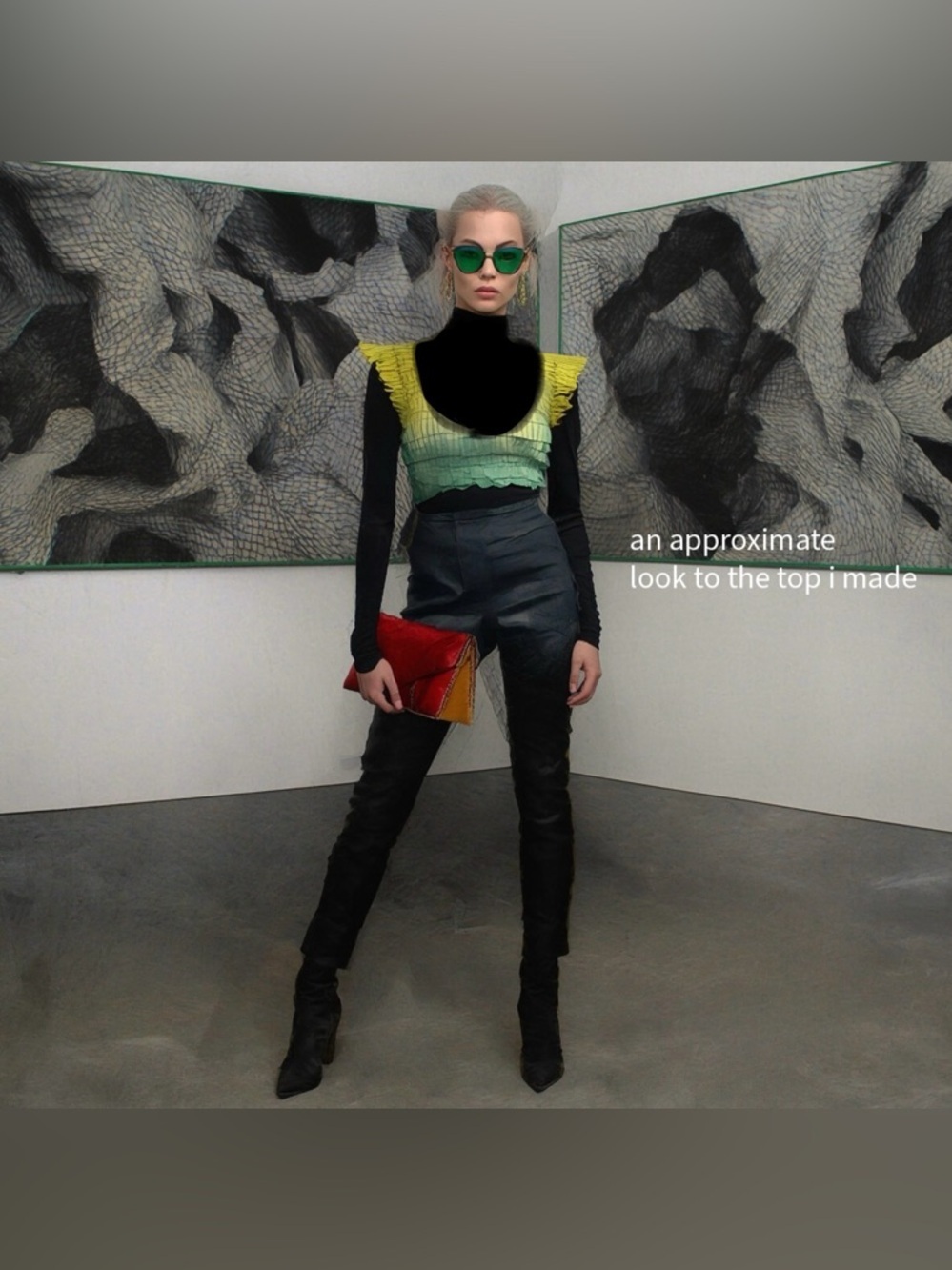 Hand Crafted Green & Blue Textured Crop Top to put over another top design